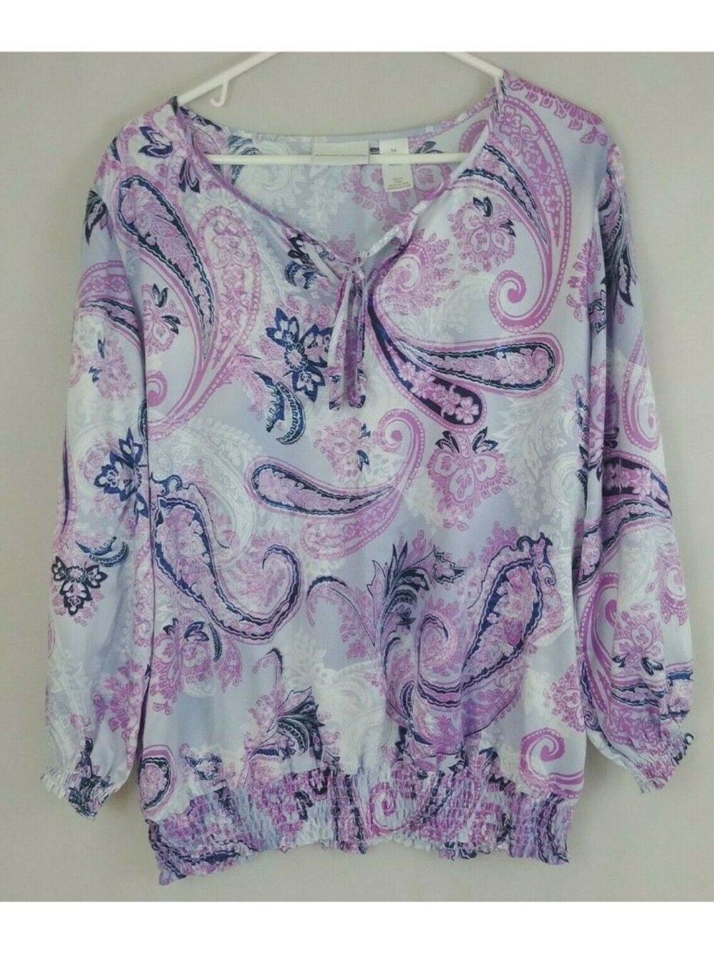 Alfred Dunner Purple, Pink, White, & Black Floral Blouse Size 14 100% Polyester